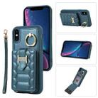 For iPhone XS Vertical Card Bag Ring Holder Phone Case with Dual Lanyard(Dark Green) - 1