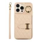 For iPhone 14 Pro Horizontal Card Bag Ring Holder Phone Case with Dual Lanyard(Beige) - 1