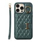 For iPhone 14 Pro Horizontal Card Bag Ring Holder Phone Case with Dual Lanyard(Dark Green) - 1