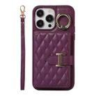 For iPhone 14 Pro Max Horizontal Card Bag Ring Holder Phone Case with Dual Lanyard(Dark Purple) - 1