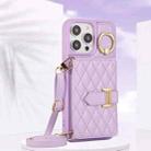 For iPhone 13 Horizontal Card Bag Ring Holder Phone Case with Dual Lanyard(Purple) - 2