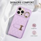 For iPhone 13 Horizontal Card Bag Ring Holder Phone Case with Dual Lanyard(Purple) - 3