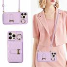 For iPhone 13 Horizontal Card Bag Ring Holder Phone Case with Dual Lanyard(Purple) - 7