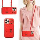For iPhone 13 Pro Max Horizontal Card Bag Ring Holder Phone Case with Dual Lanyard(Red) - 7