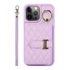 For iPhone 12 Pro Horizontal Card Bag Ring Holder Phone Case with Dual Lanyard(Purple) - 1