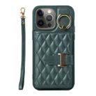 For iPhone 12 Pro Max Horizontal Card Bag Ring Holder Phone Case with Dual Lanyard(Dark Green) - 1