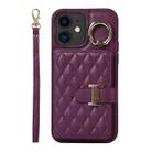 For iPhone 11 Horizontal Card Bag Ring Holder Phone Case with Dual Lanyard(Dark Purple) - 1