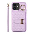 For iPhone 11 Horizontal Card Bag Ring Holder Phone Case with Dual Lanyard(Purple) - 1