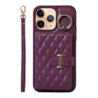 For iPhone 11 Pro Horizontal Card Bag Ring Holder Phone Case with Dual Lanyard(Dark Purple) - 1