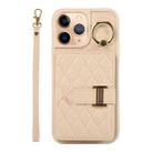 For iPhone 11 Pro Horizontal Card Bag Ring Holder Phone Case with Dual Lanyard(Beige) - 1