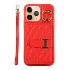 For iPhone 11 Pro Horizontal Card Bag Ring Holder Phone Case with Dual Lanyard(Red) - 1