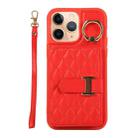 For iPhone 11 Pro Max Horizontal Card Bag Ring Holder Phone Case with Dual Lanyard(Red) - 1