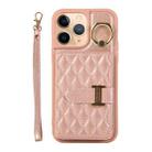 For iPhone 11 Pro Max Horizontal Card Bag Ring Holder Phone Case with Dual Lanyard(Rose Gold) - 1
