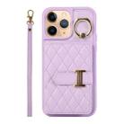 For iPhone 11 Pro Max Horizontal Card Bag Ring Holder Phone Case with Dual Lanyard(Purple) - 1