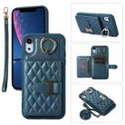 For iPhone XR Horizontal Card Bag Ring Holder Phone Case with Dual Lanyard(Dark Green) - 1