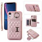 For iPhone XR Horizontal Card Bag Ring Holder Phone Case with Dual Lanyard(Rose Gold) - 1