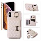 For iPhone XS Max Horizontal Card Bag Ring Holder Phone Case with Dual Lanyard(Beige) - 1