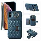 For iPhone XS Max Horizontal Card Bag Ring Holder Phone Case with Dual Lanyard(Dark Green) - 1