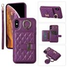 For iPhone XS Max Horizontal Card Bag Ring Holder Phone Case with Dual Lanyard(Purple) - 1