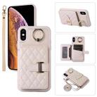 For iPhone X / XS Horizontal Card Bag Ring Holder Phone Case with Dual Lanyard(Beige) - 1