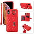 For iPhone X / XS Horizontal Card Bag Ring Holder Phone Case with Dual Lanyard(Red) - 1