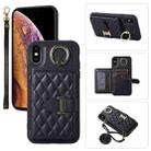 For iPhone X / XS Horizontal Card Bag Ring Holder Phone Case with Dual Lanyard(Black) - 1