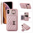 For iPhone X / XS Horizontal Card Bag Ring Holder Phone Case with Dual Lanyard(Rose Gold) - 1