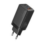 USAMS US-CC180 65W ACC Three Ports GaN Charger, EU Plug(Black) - 1