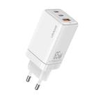 USAMS US-CC180 65W ACC Three Ports GaN Charger, EU Plug(White) - 1