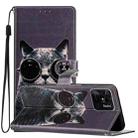 For Xiaomi Redmi 10C Colored Drawing Leather Phone Case(Sunglasses Cat) - 1