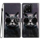 For Xiaomi 13T 5G Colored Drawing Leather Phone Case(Sunglasses Cat) - 1