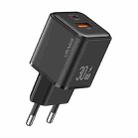 USAMS US-CC189 PD 30W USB+USB-C/Type-C Dual Port Electroplating Charger, EU Plug(Black) - 1