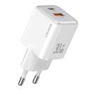 USAMS US-CC189 PD 30W USB+USB-C/Type-C Dual Port Electroplating Charger, EU Plug(White) - 1