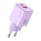 USAMS US-CC189 PD 30W USB+USB-C/Type-C Dual Port Electroplating Charger, EU Plug(Purple) - 1