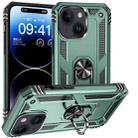 For iPhone 15 Shockproof TPU + PC Phone Case with Holder(Dark Green) - 1