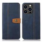 For iPhone 15 Pro Max Stitching Thread Calf Texture Leather Phone Case(Blue) - 1