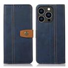 For iPhone 15 Pro Stitching Thread Calf Texture Leather Phone Case(Blue) - 1
