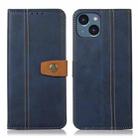 For iPhone 15 Plus Stitching Thread Calf Texture Leather Phone Case(Blue) - 1