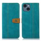 For iPhone 15 Plus Stitching Thread Calf Texture Leather Phone Case(Light Green) - 1