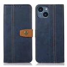 For iPhone 15 Stitching Thread Calf Texture Leather Phone Case(Blue) - 1