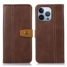 For iPhone 16 Pro Max Stitching Thread Calf Texture Leather Phone Case(Coffee) - 1