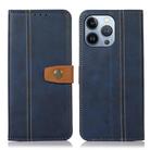 For iPhone 16 Pro Stitching Thread Calf Texture Leather Phone Case(Blue) - 1