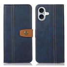 For iPhone 16 Plus Stitching Thread Calf Texture Leather Phone Case(Blue) - 1