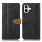 For iPhone 16 Plus Stitching Thread Calf Texture Leather Phone Case(Black) - 1