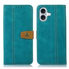 For iPhone 16 Plus Stitching Thread Calf Texture Leather Phone Case(Light Green) - 1