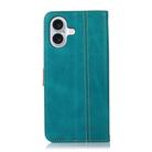 For iPhone 16 Plus Stitching Thread Calf Texture Leather Phone Case(Light Green) - 3