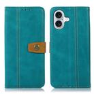 For iPhone 16 Stitching Thread Calf Texture Leather Phone Case(Light Green) - 1