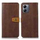 For Motorola Moto G14 4G Stitching Thread Calf Texture Leather Phone Case(Coffee) - 1