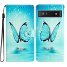 For Google Pixel 9a Colored Drawing Leather Phone Case(Blue Butterfly) - 1