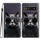 For Google Pixel 9a Colored Drawing Leather Phone Case(Sunglasses Cat) - 1